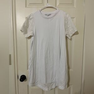 White Puff Sleeve Peter Pan Collar Knee-Length Dress